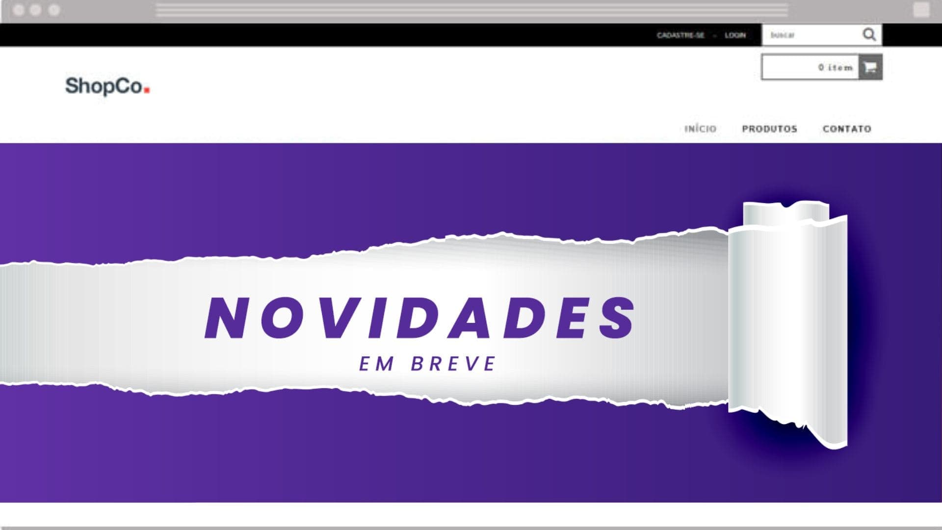 mockup de um site com um banner novidades inserido