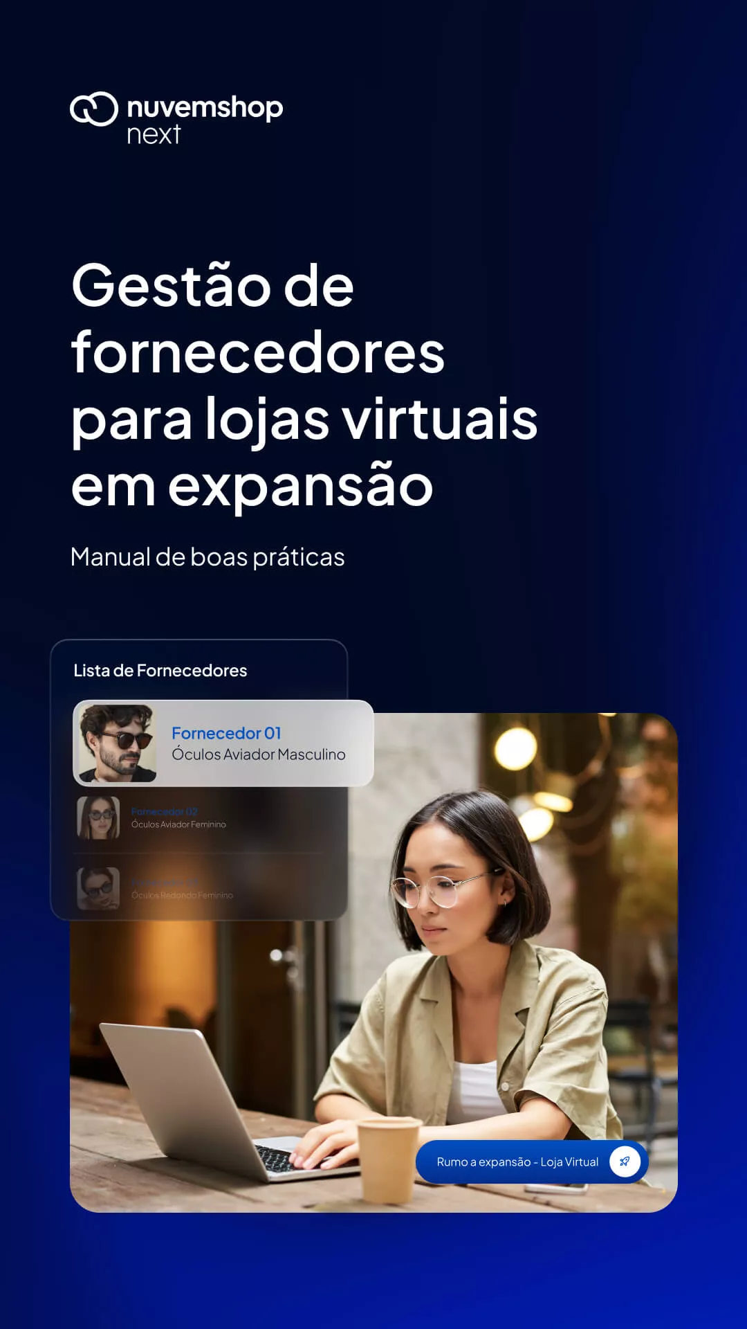 Capa do e-book de gestão de fornecedores, criado pela Nuvemshop.